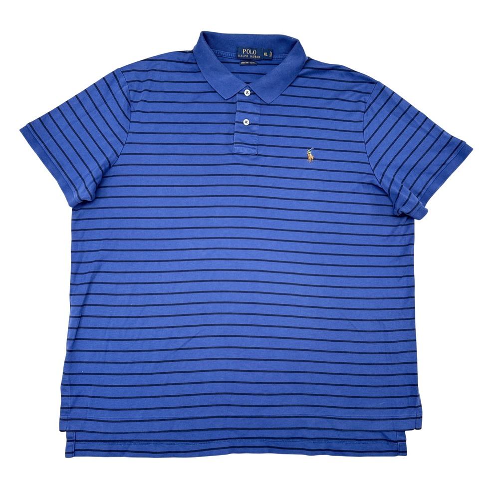 Ralph Lauren Polo Shirt Mens Size XL Blue Striped Pima Soft Touch Golf Preppy